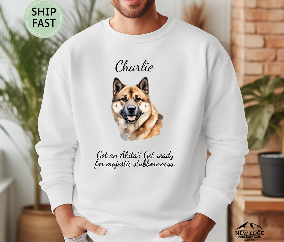 Custom Akita Dog Sweatshirt | “Home Feels Complete with a Akita” | Christmas Gift for Dog Dad | Pet Lover Apparel | Cozy Dog Lover Gift for Him