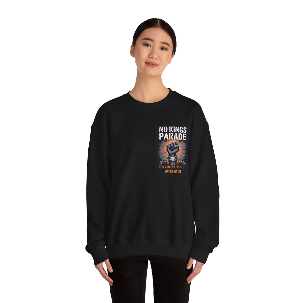No Kings Parade” Sweatshirt – Chained Fist Graphic & Peaceful Protest Quote, Unisex Front & Back Print for Justice & Resistance