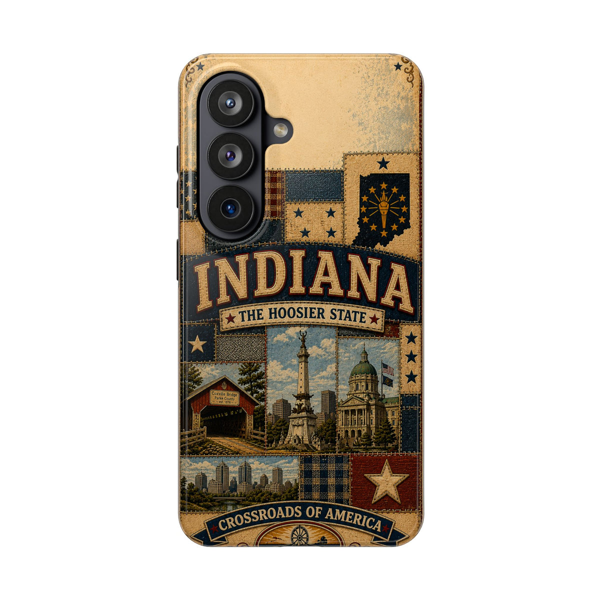 Indiana Hoosier State Faux Patchwork Phone Case Vintage Travel Poster Crossroads of America Cover