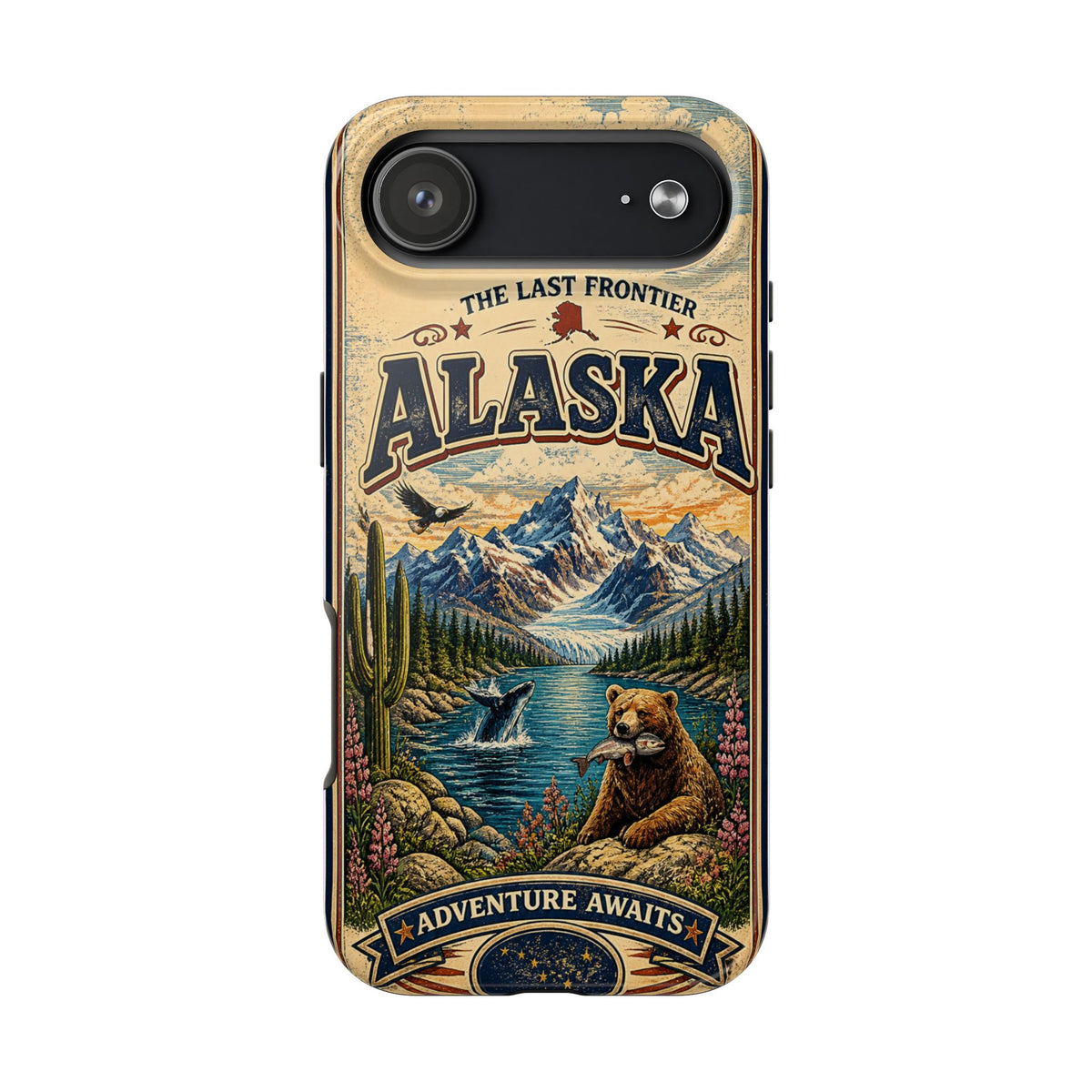 Alaska Faux Vintage Phone Case The Last Frontier Retro Travel Poster Style Adventure Awaits Wildlife iPhone Samsung Case