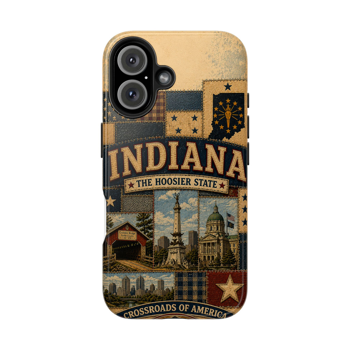 Indiana Hoosier State Faux Patchwork Phone Case Vintage Travel Poster Crossroads of America Cover