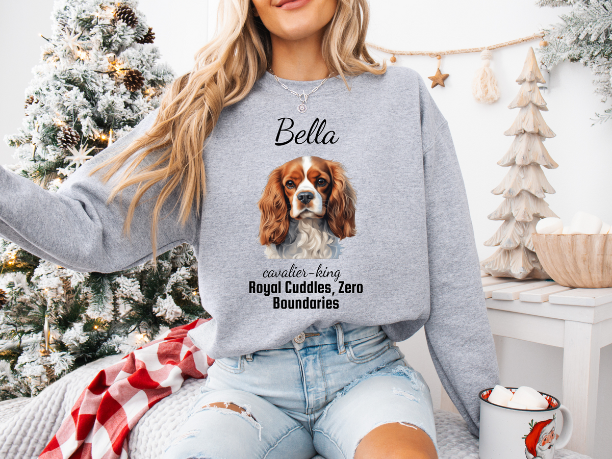 Cavalier King Charles Spaniel Personalized Unisex Sweatshirt – “Royal Cuddles, Zero Boundaries” | Christmas Dog Lover Gift | Custom Pet Gift | Cozy Holiday Sweater