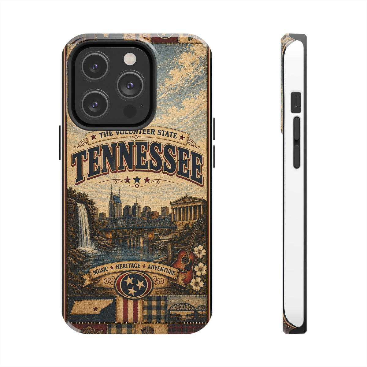 Tennessee Faux Patchwork Phone Case Volunteer State Retro Nashville Skyline Guitar State Pride Cover