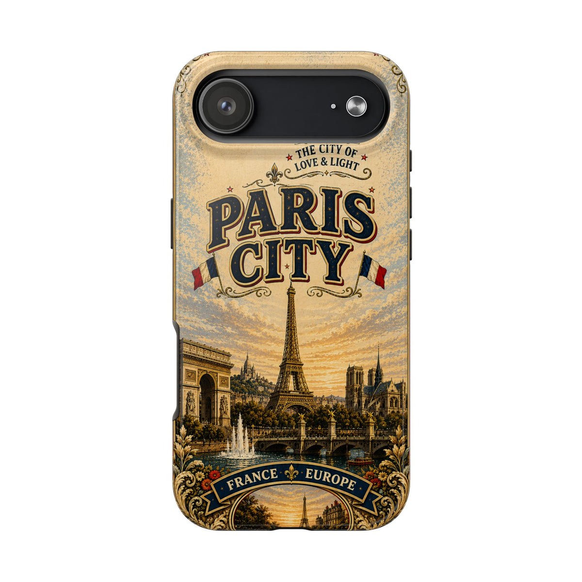 Paris City of Love & Light Faux Patchwork Phone Case – Vintage France Travel Poster Style Cover