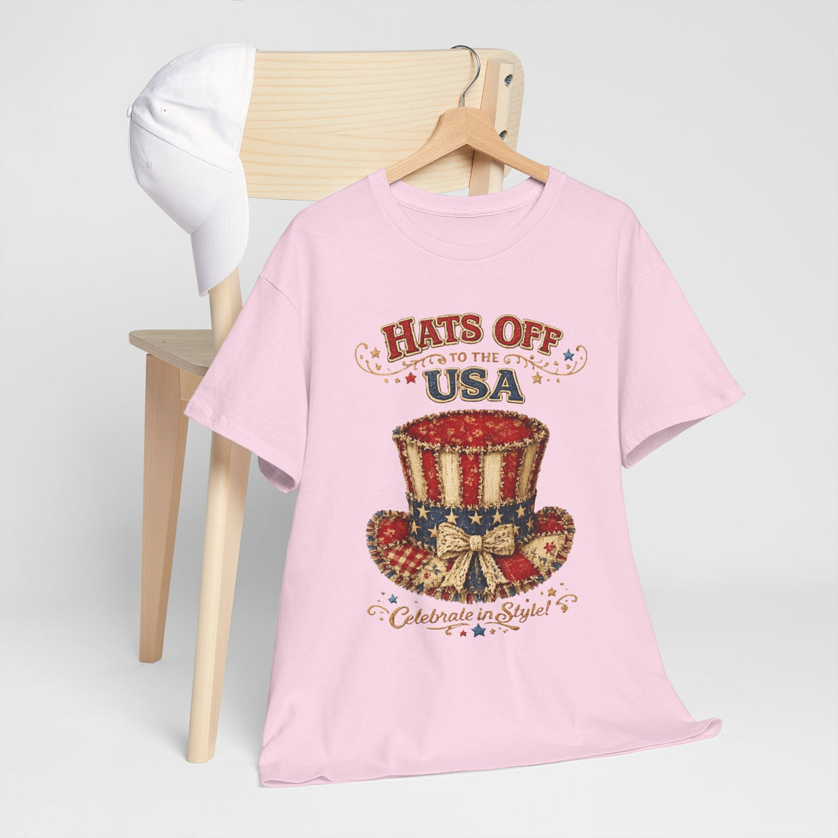 Patriotic T-Shirt — “Hats Off to the USA” 4th of July Celebration Tee