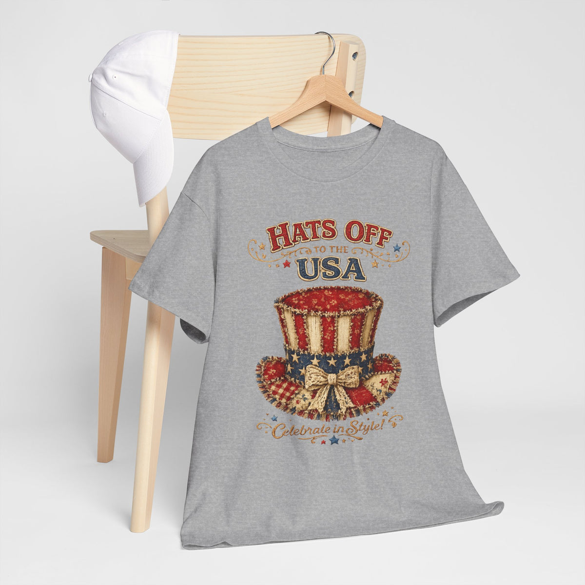 Patriotic T-Shirt — “Hats Off to the USA” 4th of July Celebration Tee