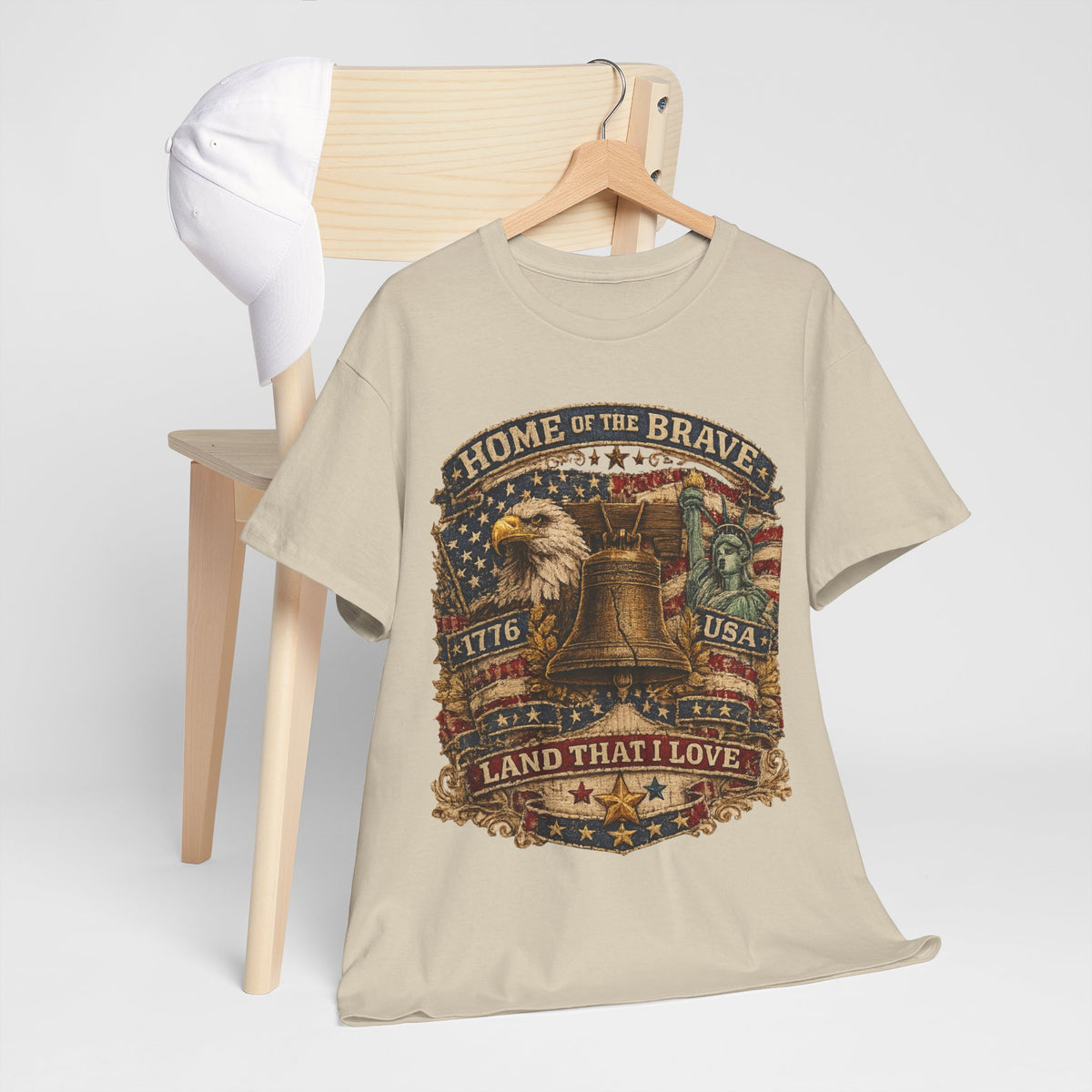 Patriotic T-Shirt — "Home of the Brave" Liberty Bell Eagle USA Tee
