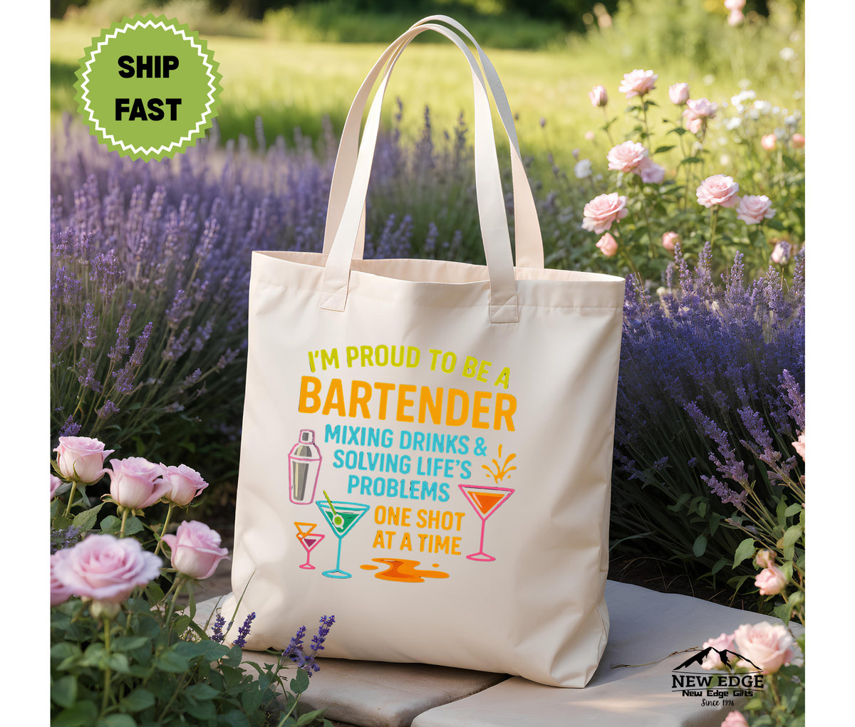 Proud to Be a Bartender Cotton Canvas Tote Bag – “Mixing Memories, One Drink at a Time” | Funny Bartender Gift, Cocktail Lover Bag, Reusable Work Tote