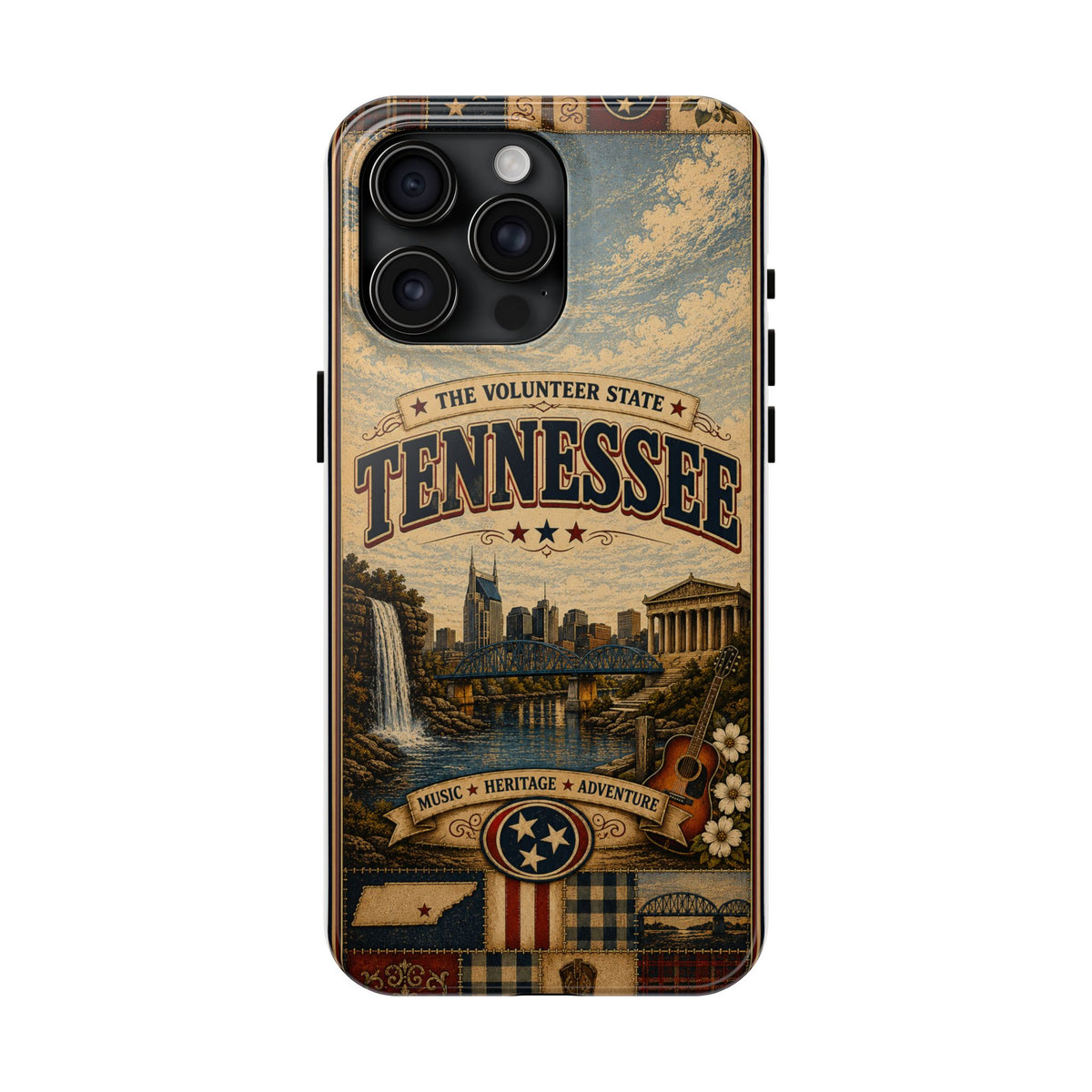 Tennessee Faux Patchwork Phone Case Volunteer State Retro Nashville Skyline Guitar State Pride Cover