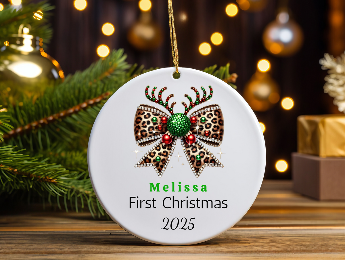 First Christmas Ornament | Personalized Ornament | Baby Shower Gift | Bow Ornament Keepsake | Custom Family Name Decoration