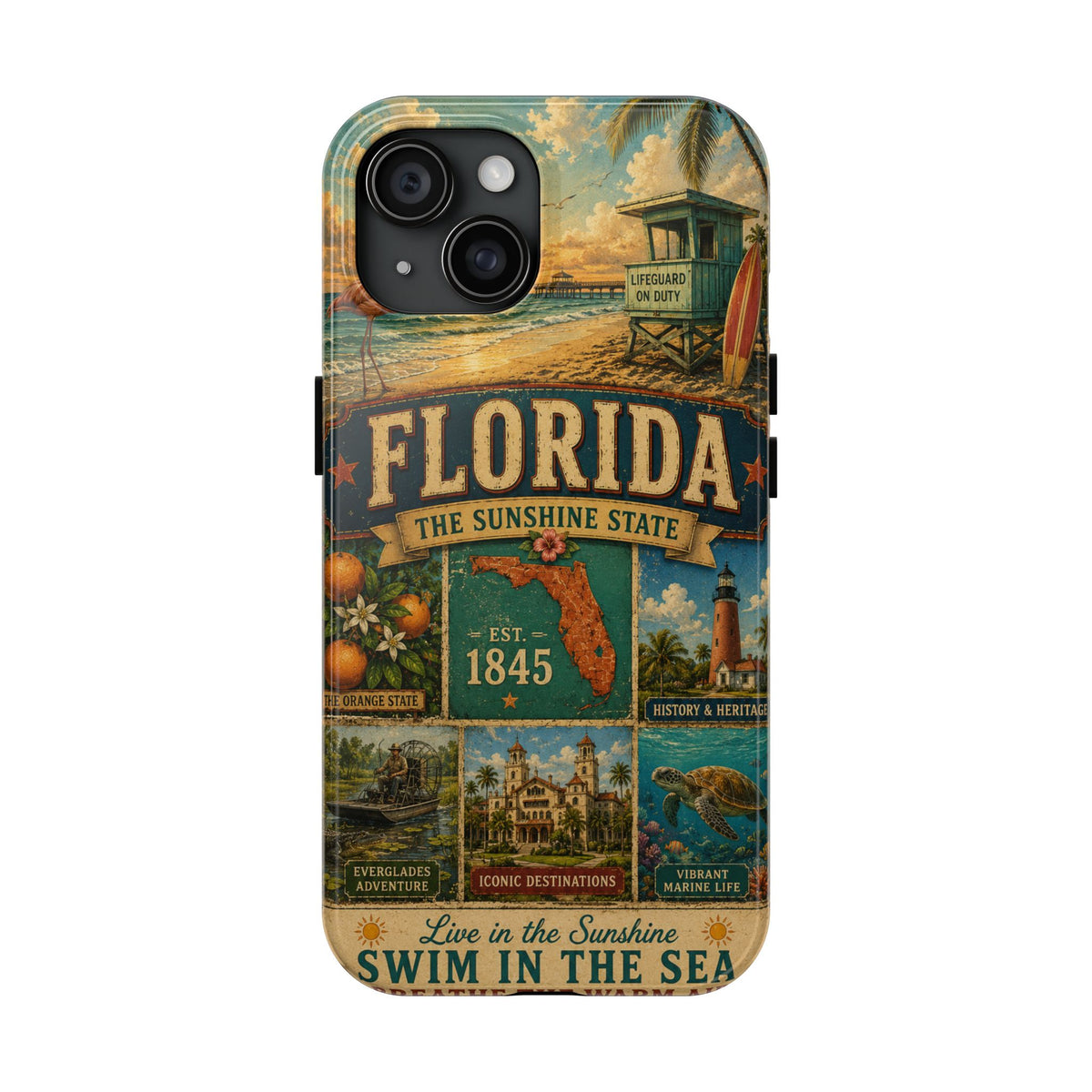 Florida Sunshine State Faux Patchwork Phone Case Vintage Travel Poster Retro Pride Cover