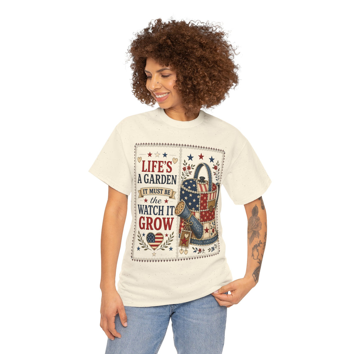 Garden Tote Tee - "Life's a Garden, Watch It Grow" Floral Watering Can T-Shirt