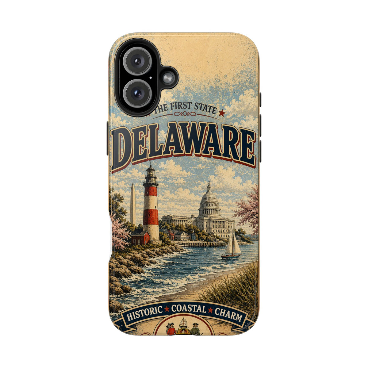 Delaware First State Faux Patchwork Phone Case Vintage Travel Poster Retro State Pride Cover