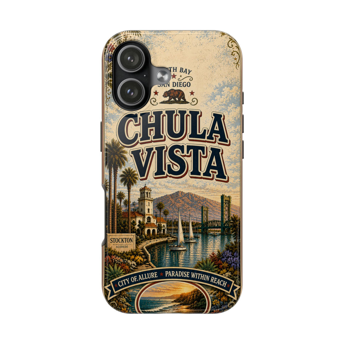 Chula Vista Faux Vintage Phone Case South Bay San Diego Retro Travel Poster Coastal Art Cover
