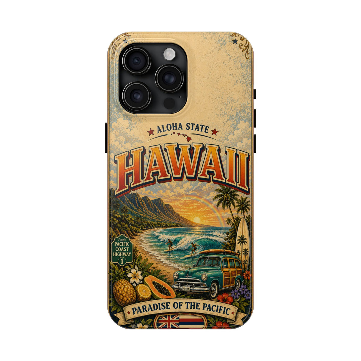 Hawaii Aloha State Faux Patchwork Phone Case Vintage Travel Poster Tropical Island Pride Cover