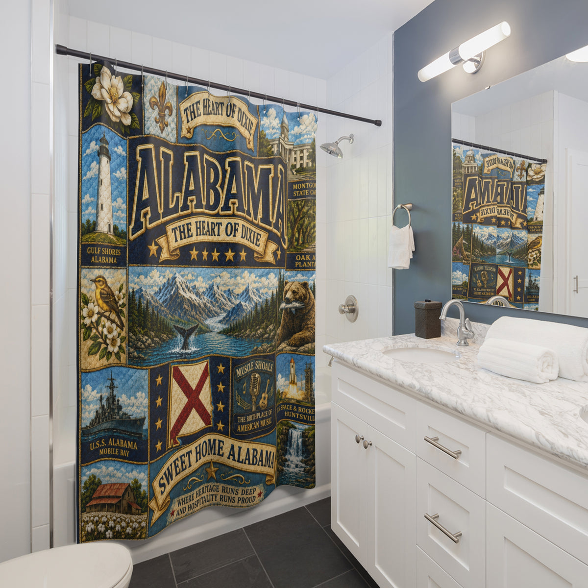 Alabama “Sweet Home” Shower Curtain — The Heart of Dixie State Pride Bathroom Decor