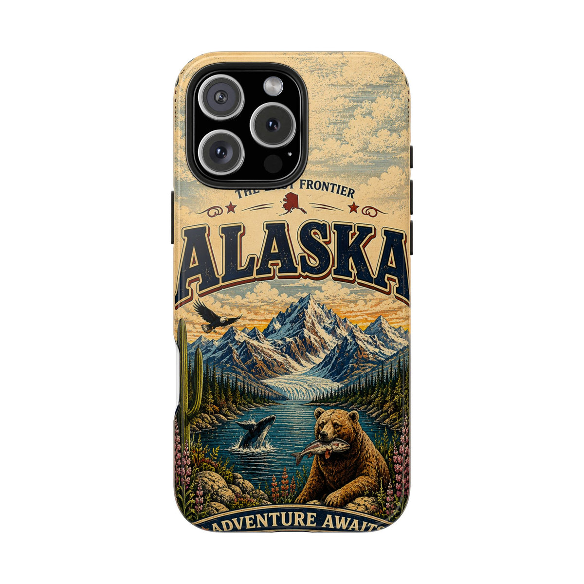 Alaska Faux Patchwork Phone Case The Last Frontier Retro Travel Poster Wildlife Adventure Cover