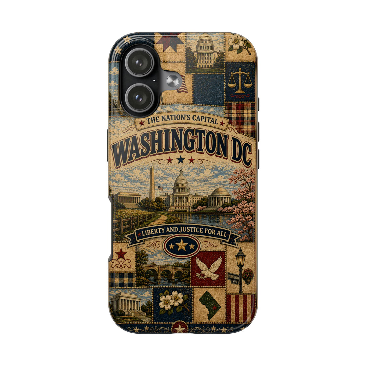 Washington DC Faux Patchwork Phone Case Nations Capital Retro Capitol Monument Liberty Justice Cover