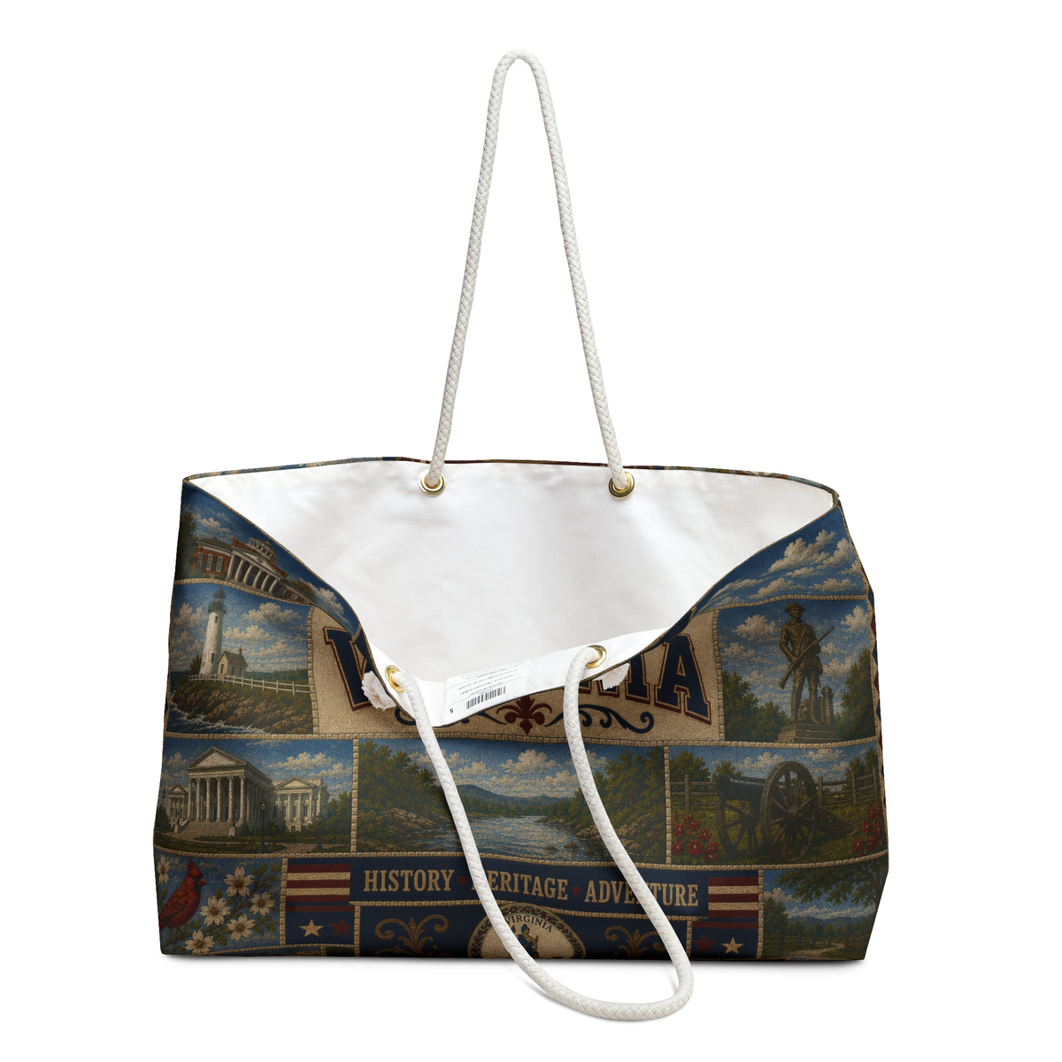 Virginia Weekender Bag Old Dominion Faux Patchwork Travel Tote History Heritage Adventure Vintage State Souvenir Gift