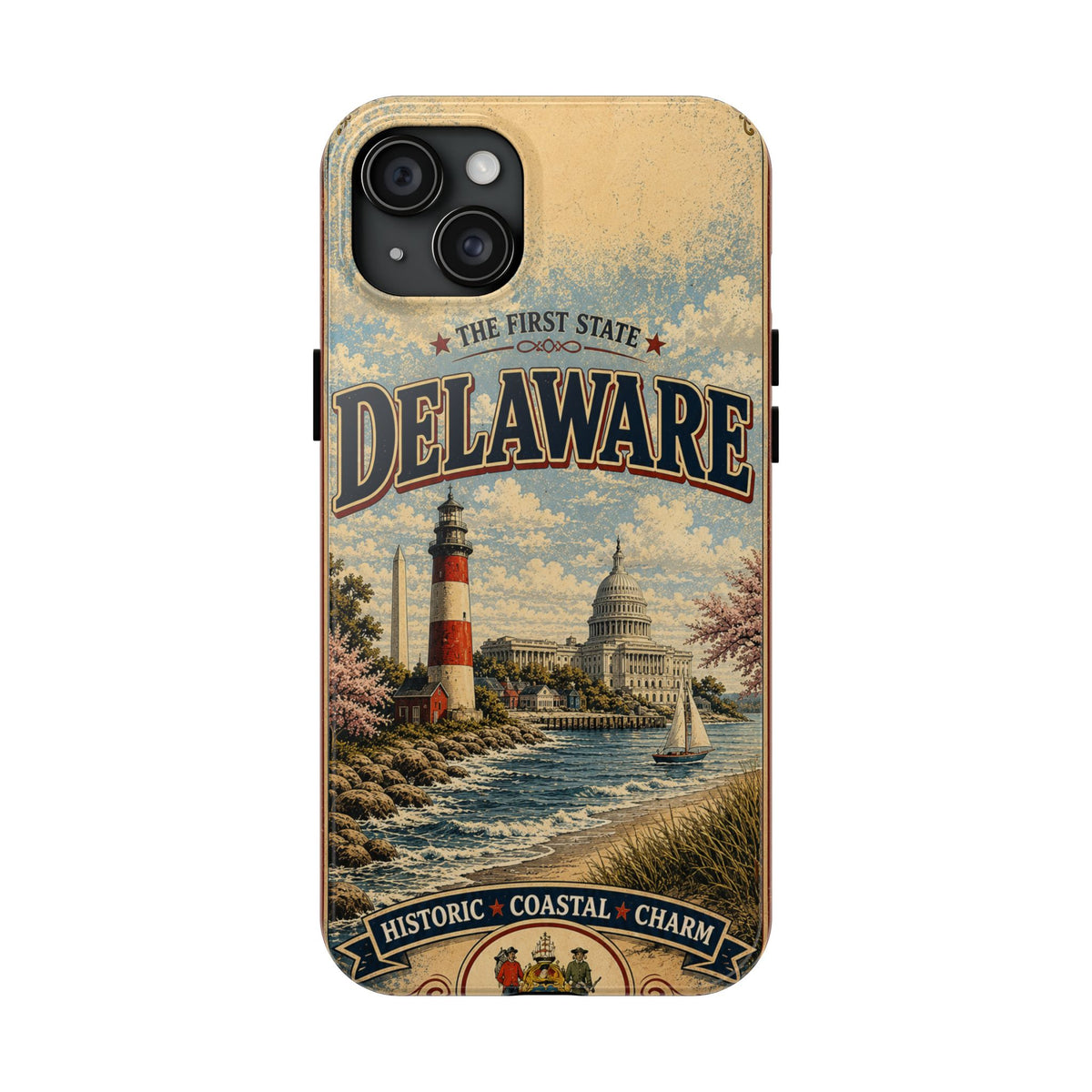 Delaware First State Faux Patchwork Phone Case Vintage Travel Poster Retro State Pride Cover