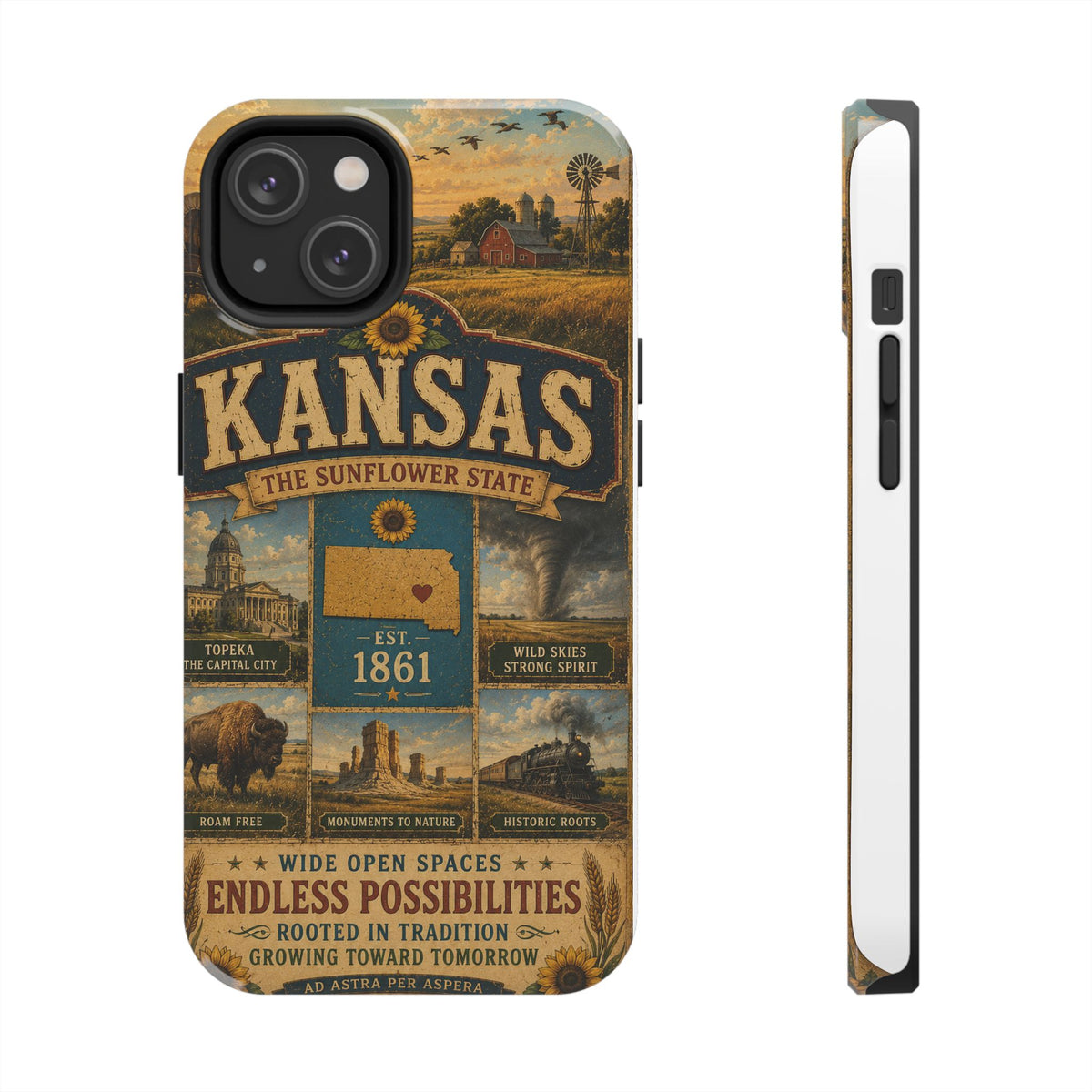 Kansas Faux Patchwork Phone Case – The Sunflower State Vintage Travel Poster Retro State Pride Cover Est 1861 for iPhone & Samsung