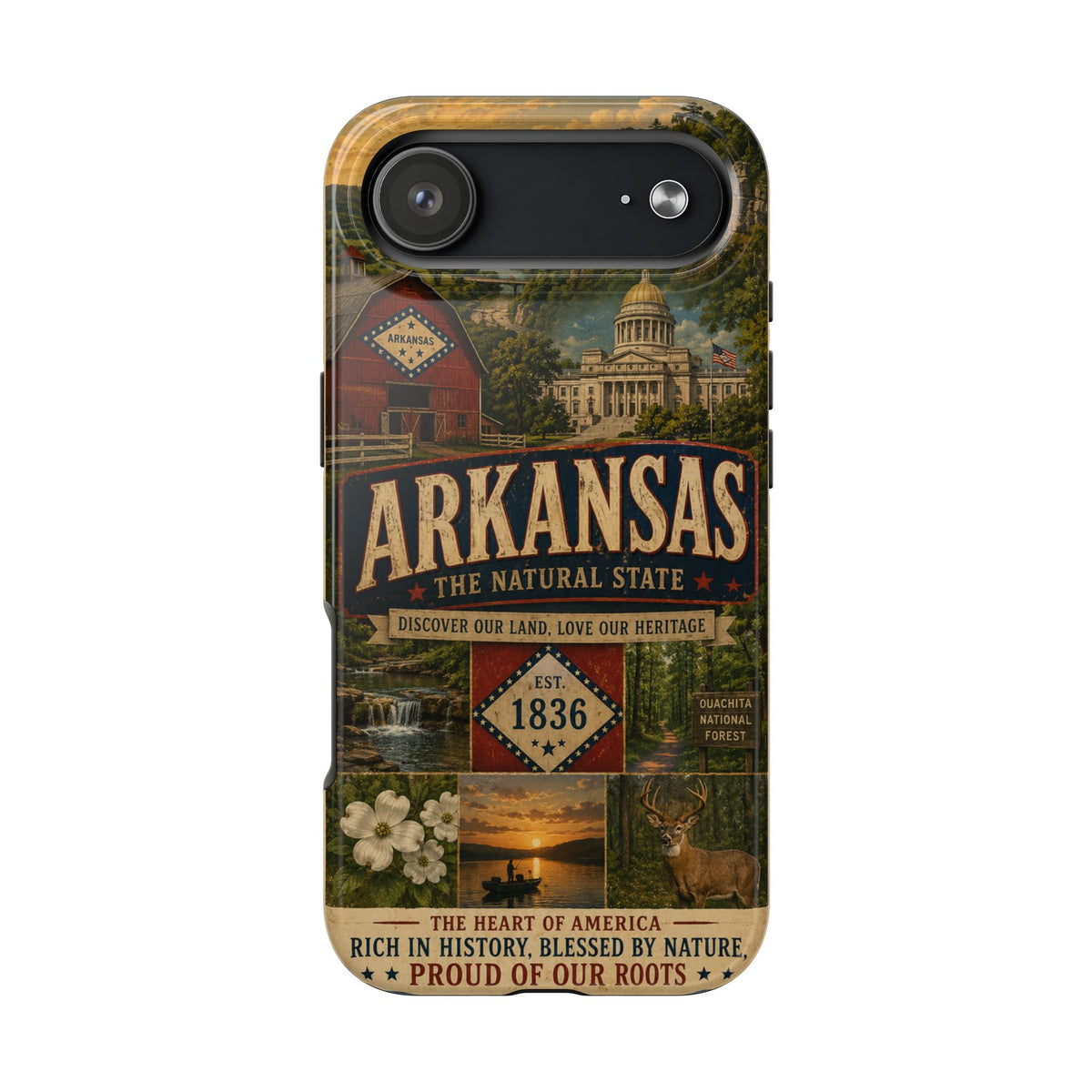 Arkansas Faux Patchwork Phone Case The Natural State Vintage Travel Poster Retro Pride Cover