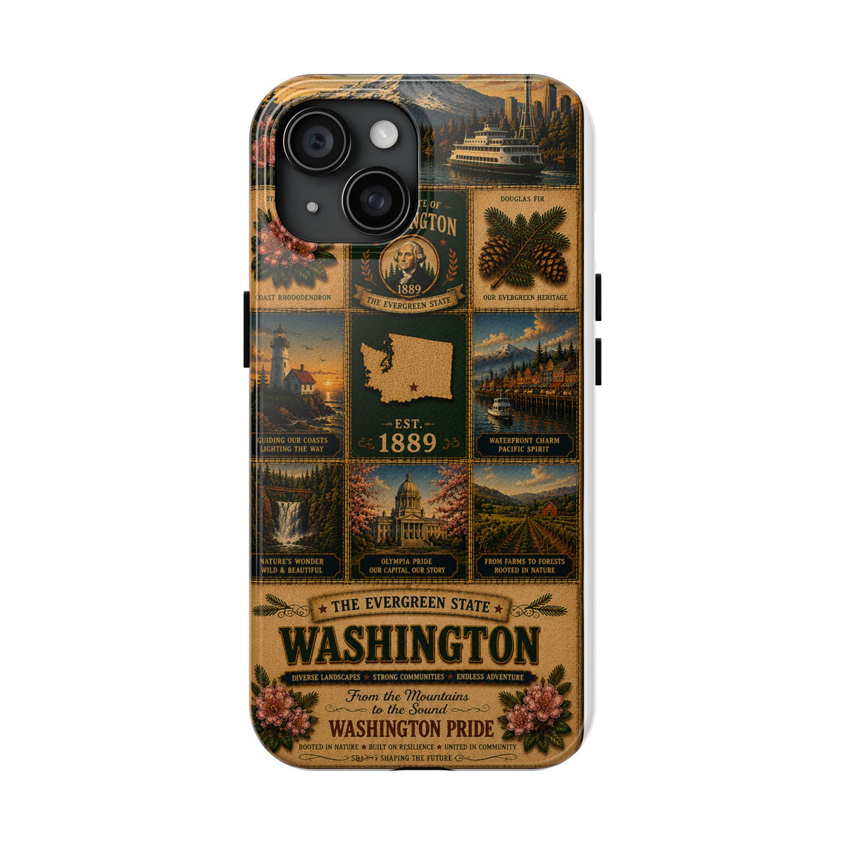 Washington Faux Patchwork Phone Case The Evergreen State Vintage Travel Poster Retro State Pride Cover Est 1889