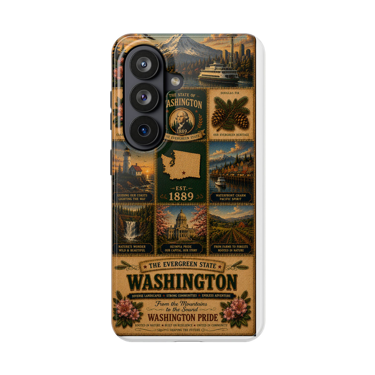Washington Faux Patchwork Phone Case The Evergreen State Vintage Travel Poster Retro State Pride Cover Est 1889