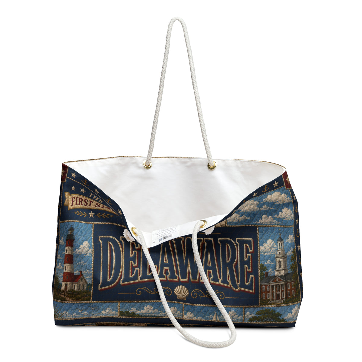 Delaware Weekender Bag The First State Faux Patchwork Travel Tote Historic Coastal Charm Vintage State Souvenir Gift