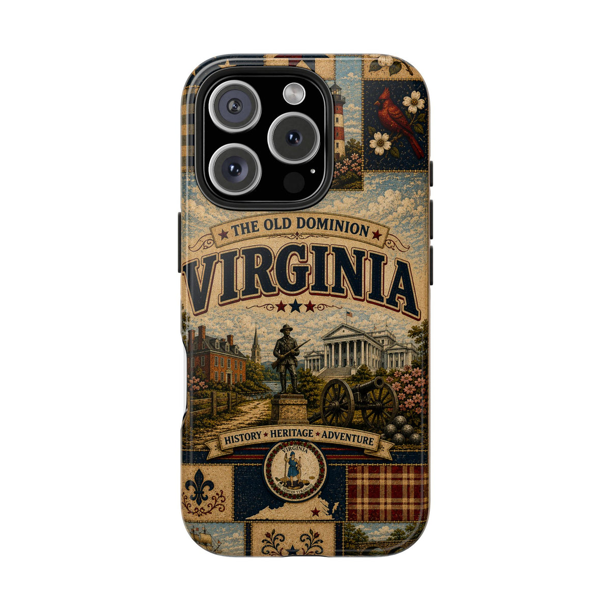Virginia Faux Patchwork Phone Case Old Dominion Retro Colonial Landmarks Cardinal State Pride Cover