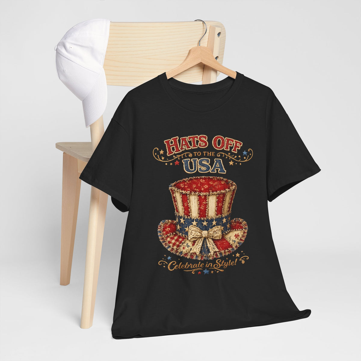 Patriotic T-Shirt — “Hats Off to the USA” 4th of July Celebration Tee