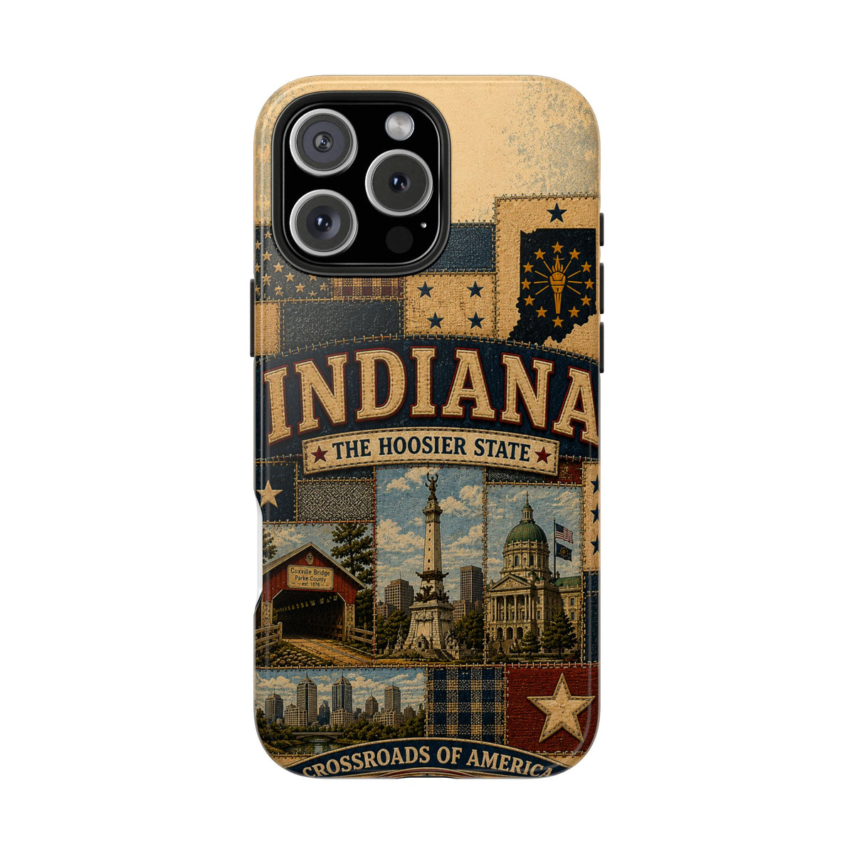 Indiana Hoosier State Faux Patchwork Phone Case Vintage Travel Poster Crossroads of America Cover