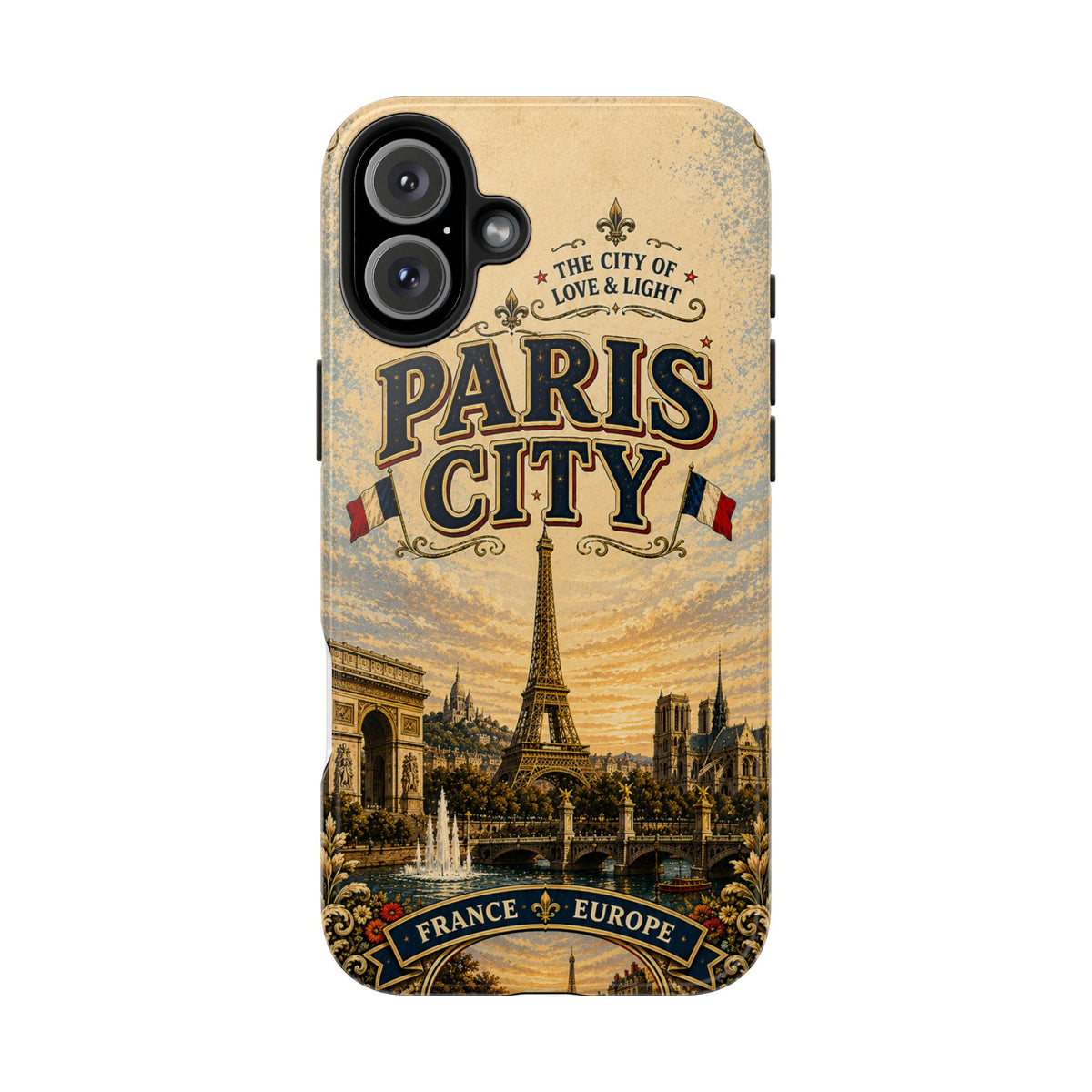 Paris City of Love & Light Faux Patchwork Phone Case – Vintage France Travel Poster Style Cover