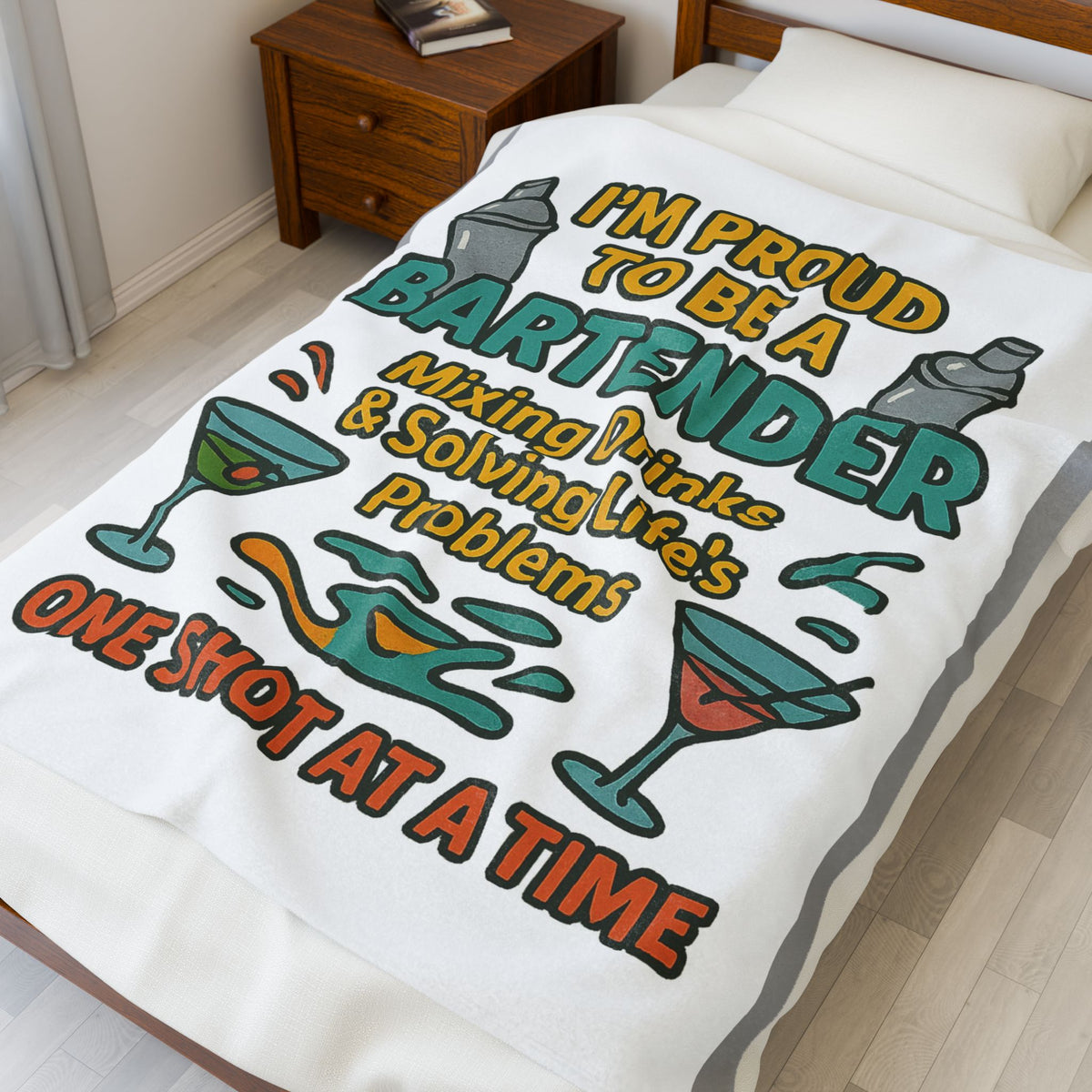 Bartender Velveteen Blanket – Funny Cocktail Mixing Gift Throw with Slogan