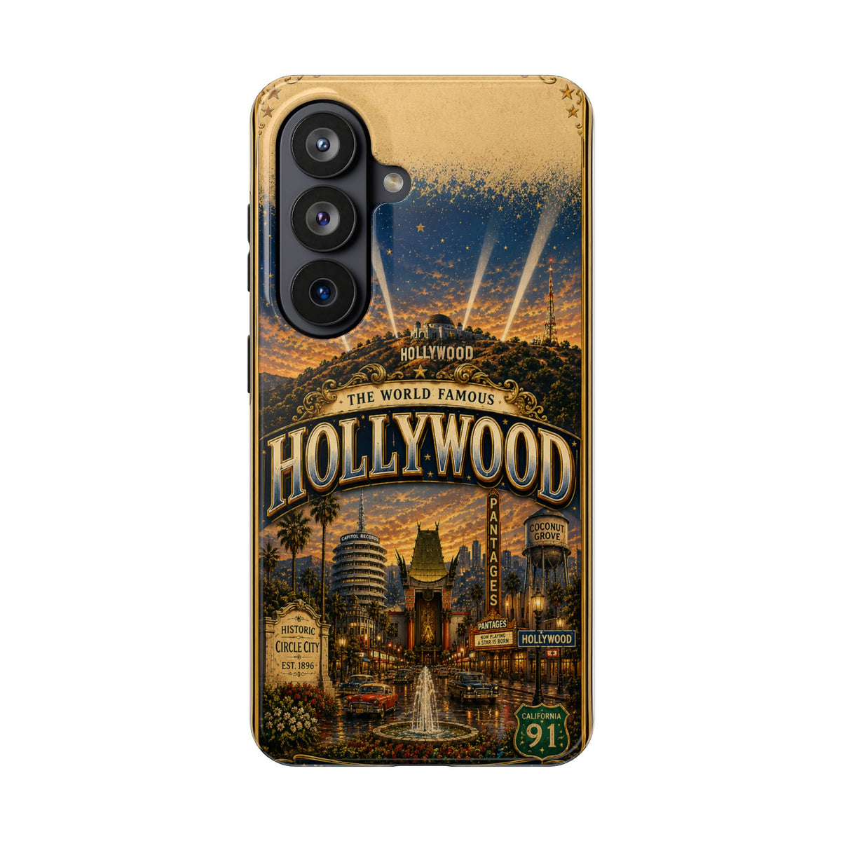 Hollywood Faux Patchwork Phone Case – Vintage Night Lights Retro Cinema Street Scene Old Hollywood Glam Cover