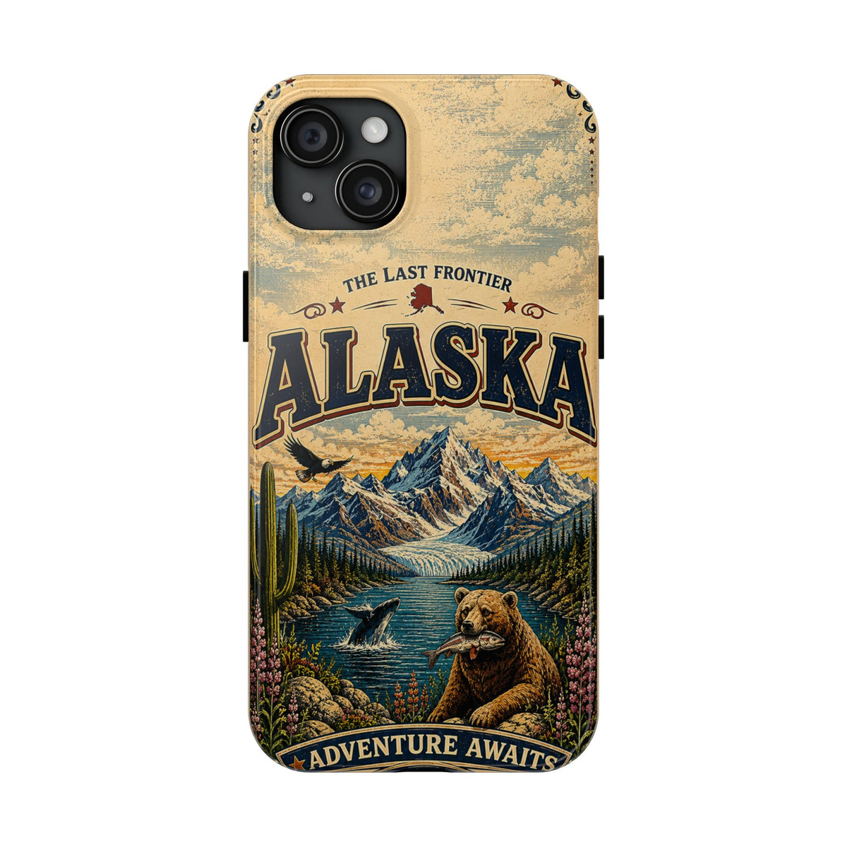 Alaska Faux Patchwork Phone Case The Last Frontier Retro Travel Poster Wildlife Adventure Cover