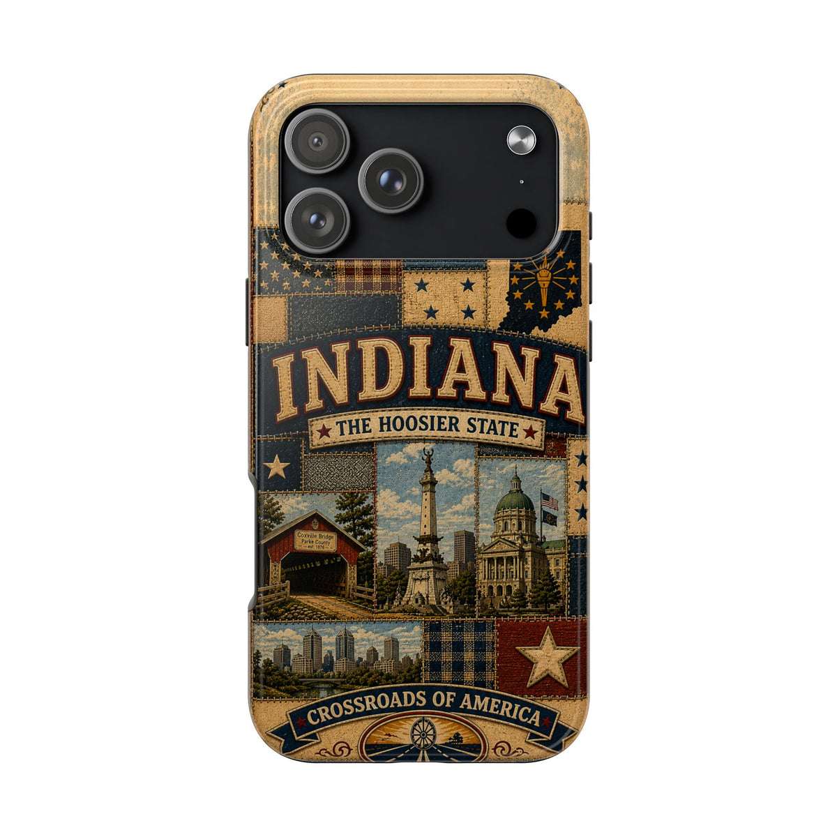 Indiana Hoosier State Faux Patchwork Phone Case Vintage Travel Poster Crossroads of America Cover