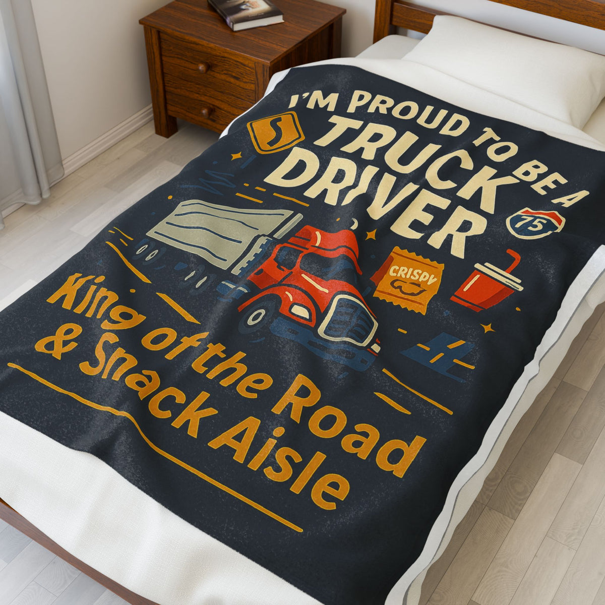 Truck Driver Velveteen Blanket – Funny King of the Road & Snack Aisle Gift Throw