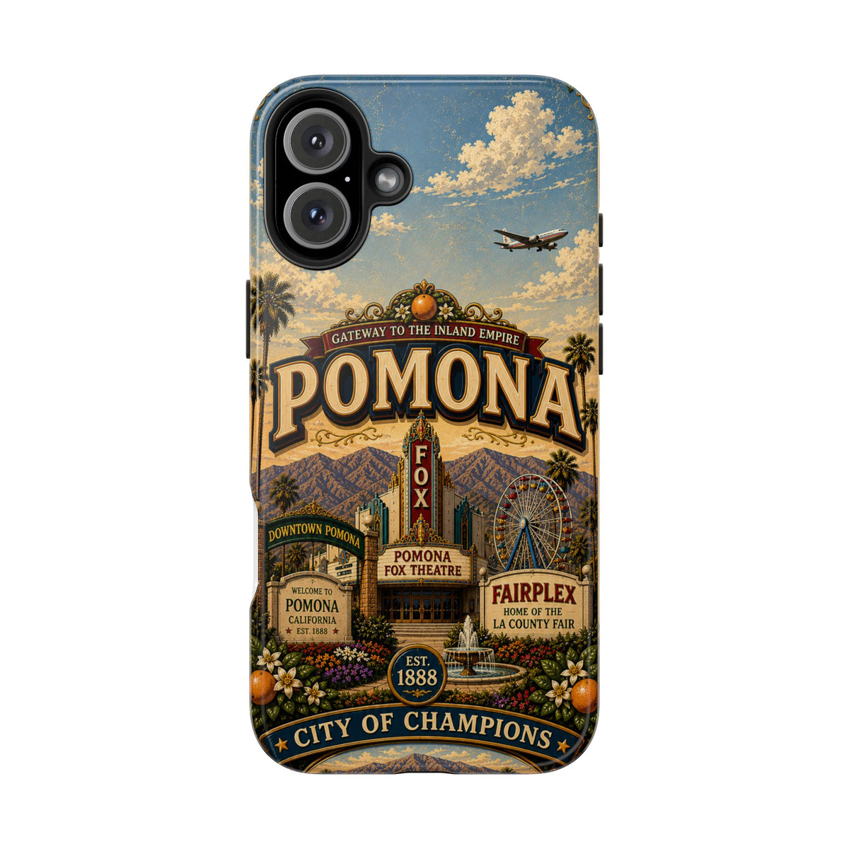 Pomona Gateway to the Inland Empire Faux Patchwork Phone Case – Vintage California Travel Art Cover