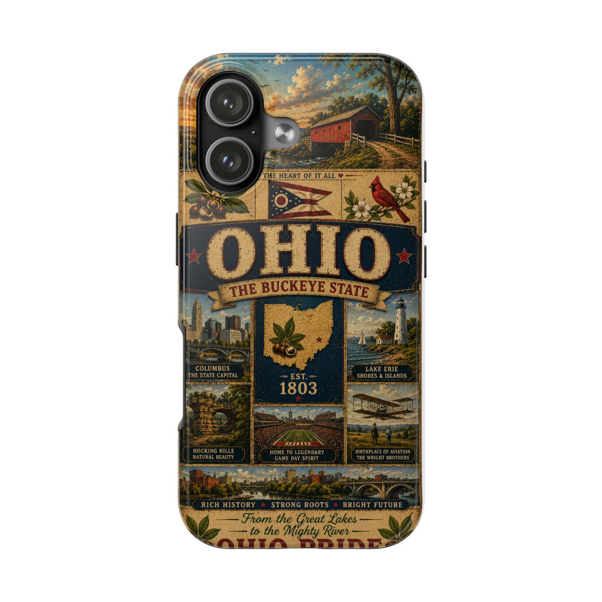 Ohio Faux Patchwork Phone Case Buckeye State Vintage Travel Poster Retro State Pride Cover Est 1803 for iPhone & Samsung