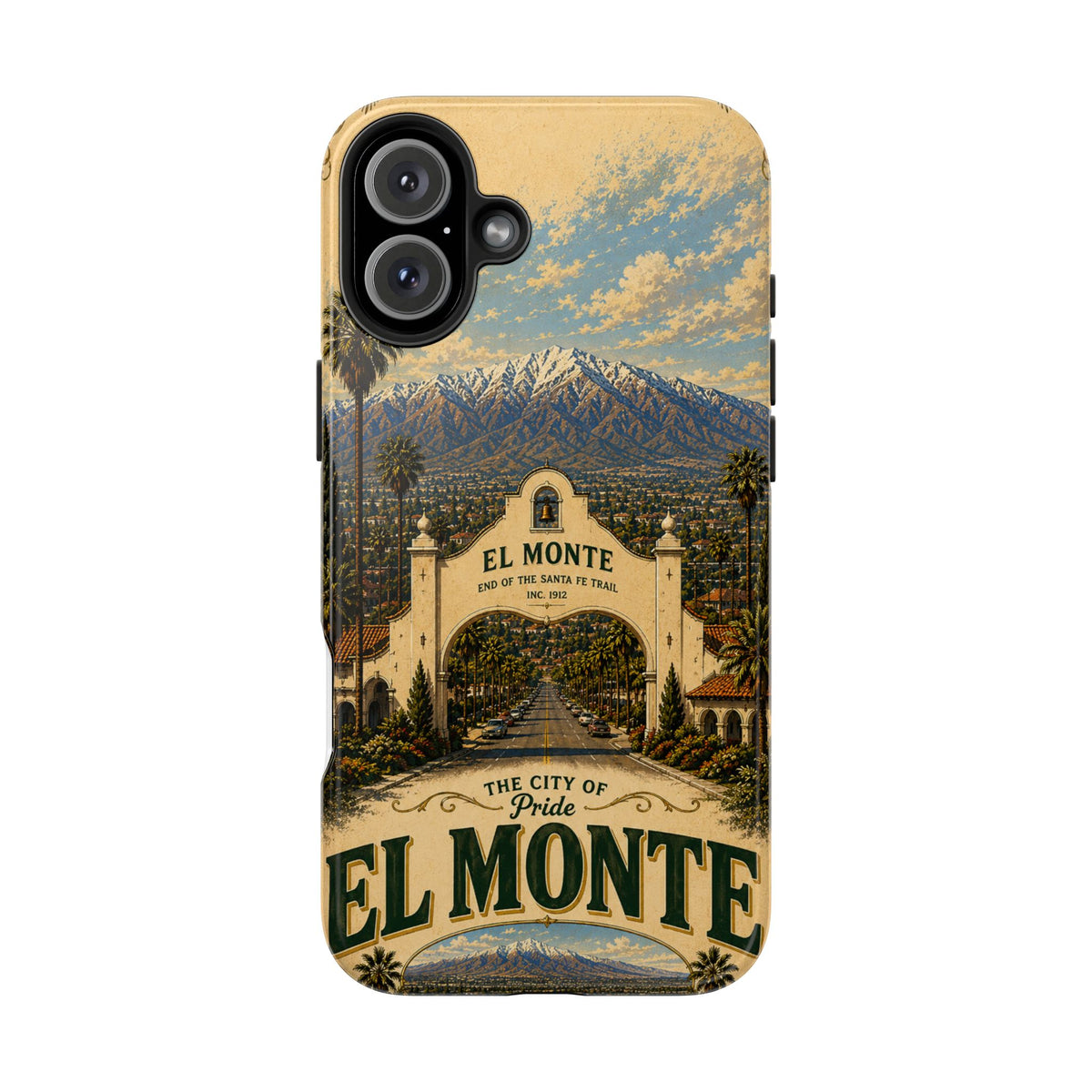 El Monte Faux Patchwork Phone Case – Santa Fe Trail Historic Archway Retro Travel Cover for iPhone 17 Samsung S26