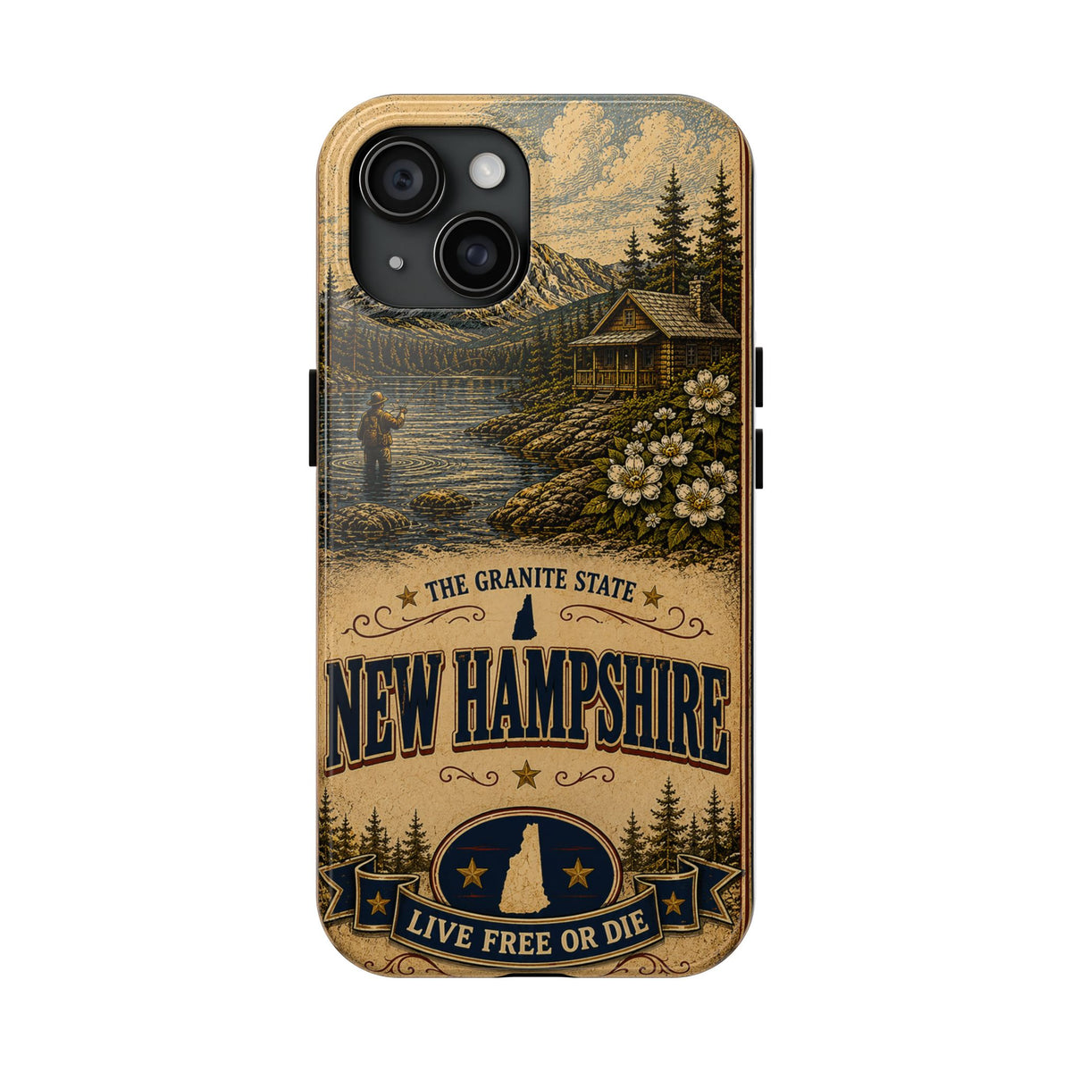 New Hampshire Faux Patchwork Phone Case Live Free or Die Granite State Vintage Travel Poster iPhone 17 Samsung S26 Cover