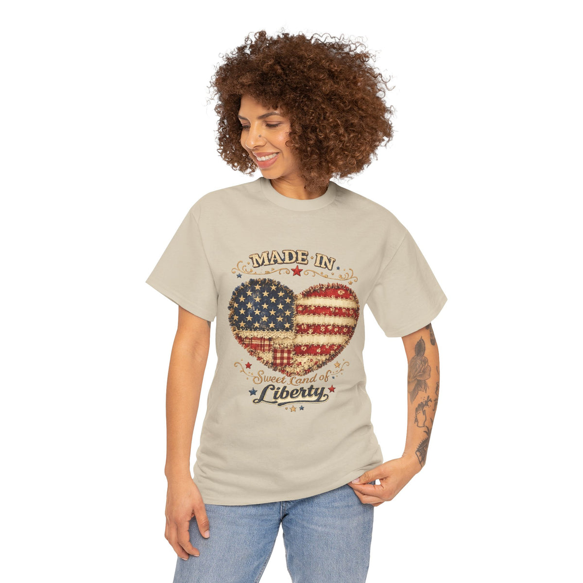 Patriotic Heart T-Shirt — "Made in Sweet Land of Liberty" USA Flag Tee