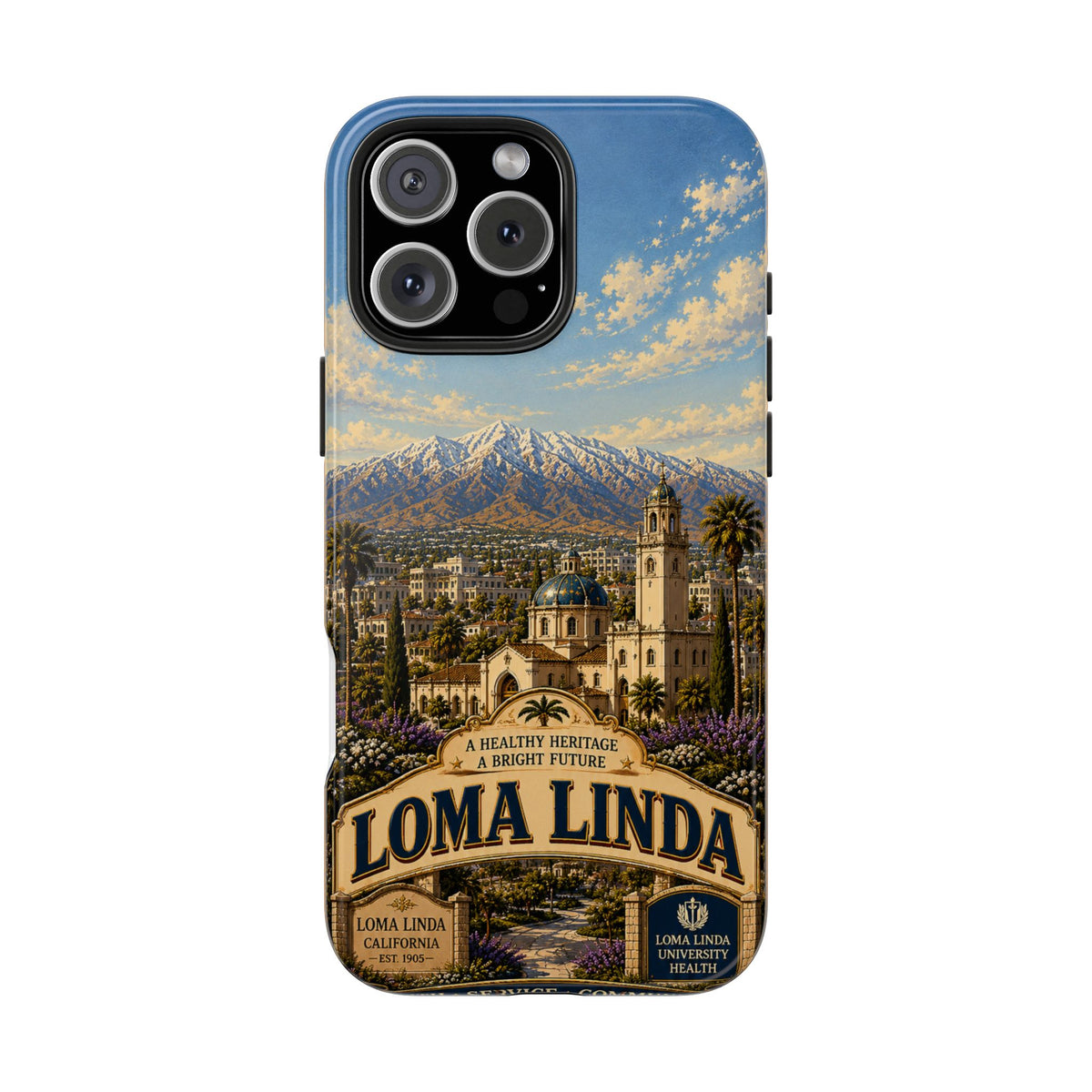 Loma Linda Faux Patchwork Phone Case – Vintage Travel Art Cover, California Hometown Pride Retro Design