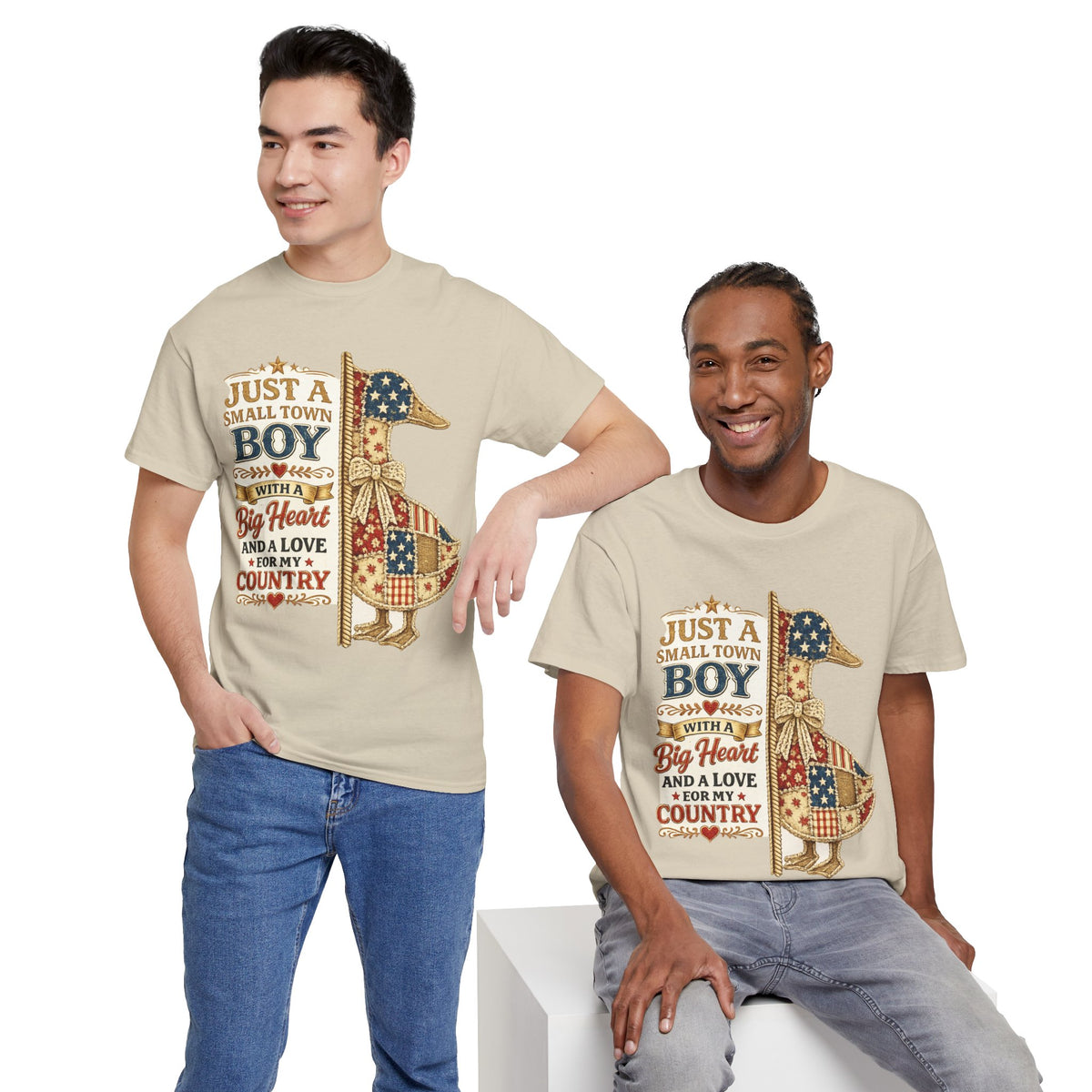 Small Town Boy Patriotic T-Shirt – “Just a Small Town Boy with a Big Heart and a Love for My Country”