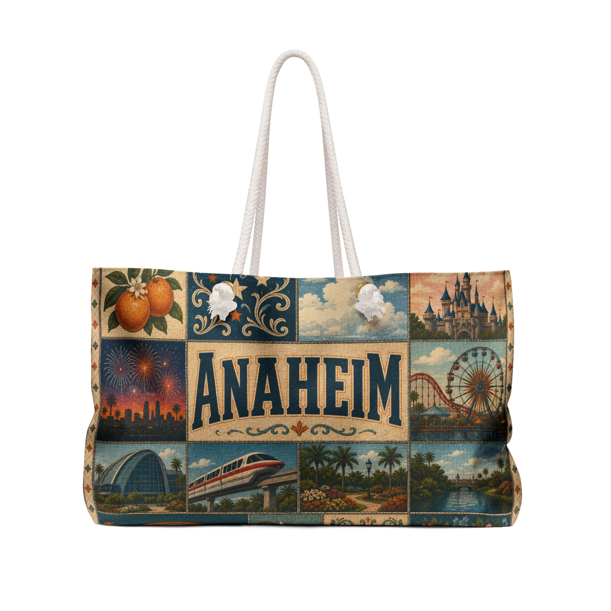 Anaheim California Weekender Bag California Dreamin Faux Patchwork Travel Tote Orange County Adventure Gift Theme Park Getaway Bag