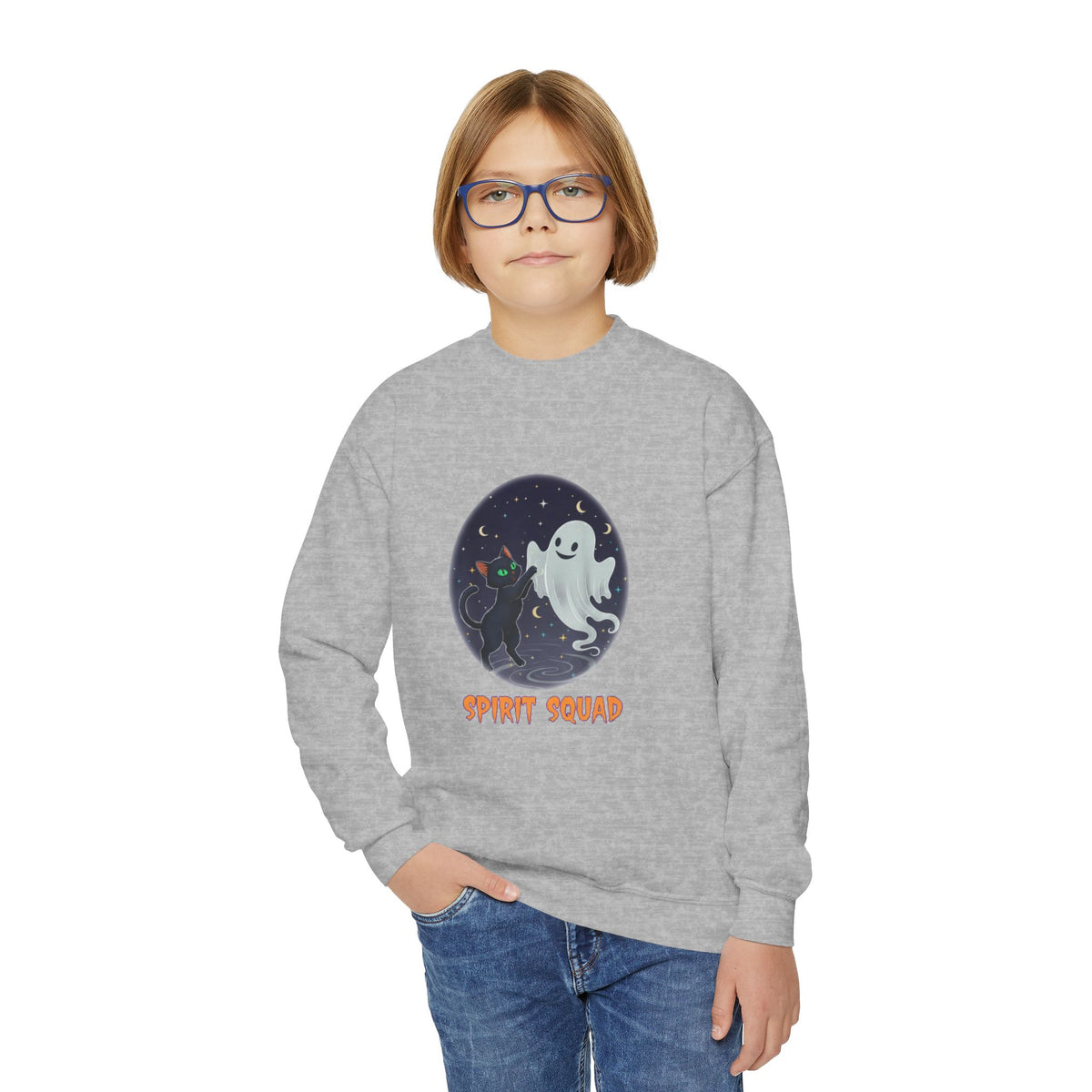 Youth Spirit Squad Crewneck Sweatshirt - Halloween, Ghosts, Cozy Apparel, Kids' Sweatshirt, Fall Fashion, Spooky Season