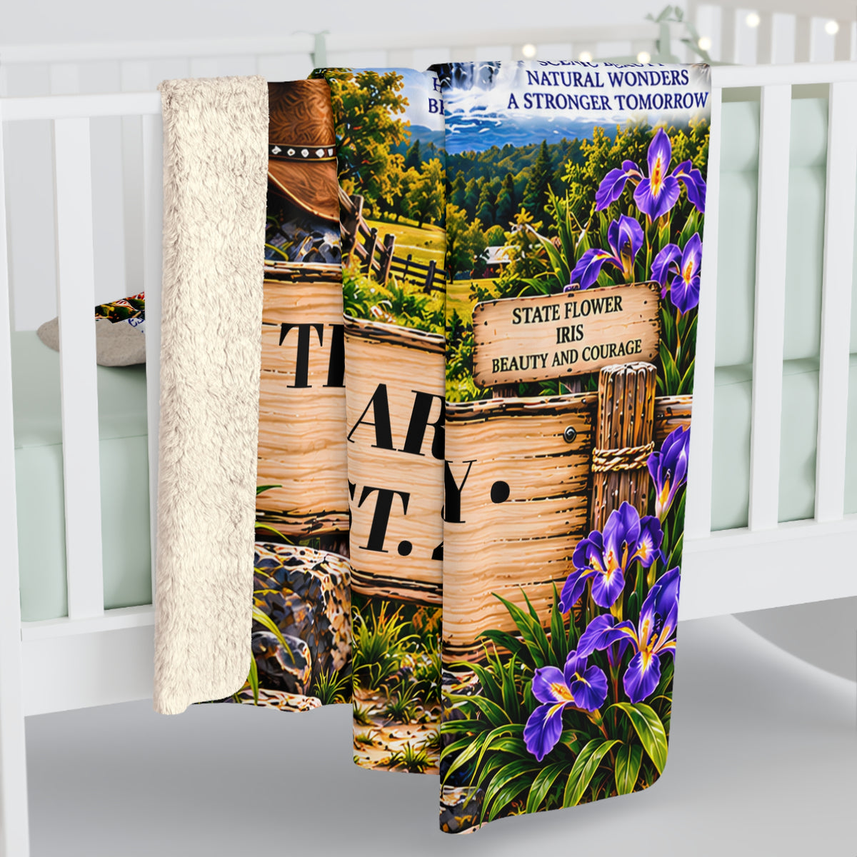Tennessee Personalized Sherpa Fleece Blanket, Great Smoky Mountains Watermill Southern Heritage