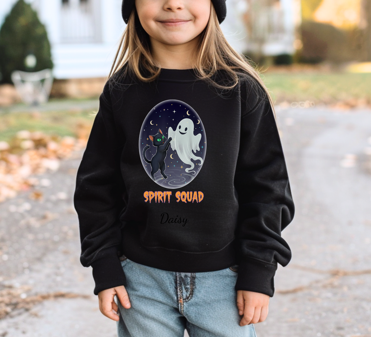 Personalized Youth Halloween Spirit Squad Crewneck Sweatshirt – Custom Name Optional