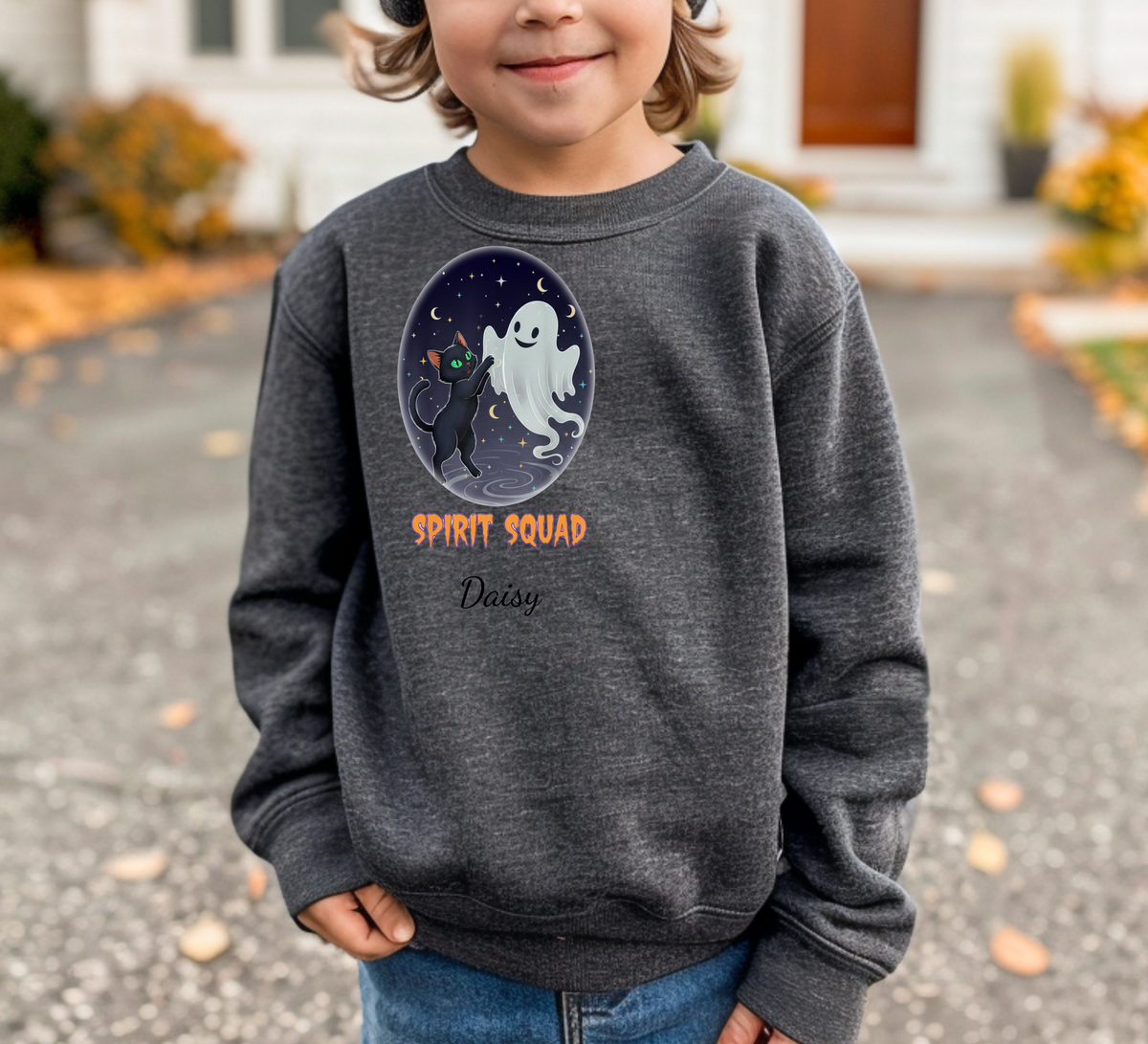Personalized Youth Halloween Spirit Squad Crewneck Sweatshirt – Custom Name Optional